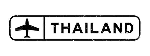 Grunge Schwarzes Thailändisches Wort Mit Flugzeug Ikone Quadratischer Gummidichtungsstempel Auf — Stockvektor
