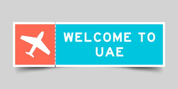 Orange Blue Color Ticket Plane Icon Word Welcome Uae United — Stock Vector