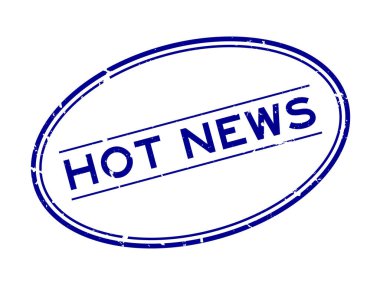 Grunge Blue sıcak haber sözcüğü oval lastik mühür beyaz arka planda