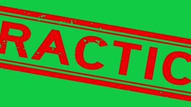 Grunge kırmızı kelime pratik kare kauçuk mühür yeşil arka planda yakınlaştırma