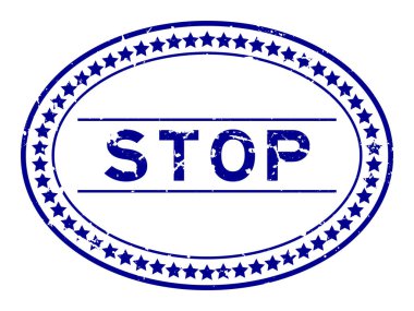 Grunge blue stop word oval lastik mühür beyaz arka planda