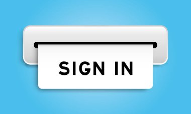 Mavi arkaplandaki makineden kelime işareti içeren beyaz kupon pankartı