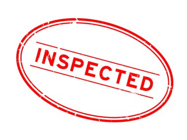 Grunge kırmızı denetlenmiş kelime oval lastik mühür beyaz arka planda