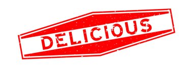 Grunge kırmızı lezzetli kelime altıgen lastik mühür beyaz arka planda