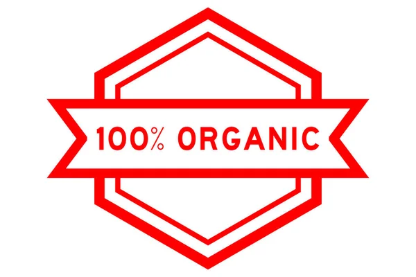 Винтажный Красный Цвет Шестиугольник Этикетка Баннер Словом 100 Процентов Органические — стоковый вектор