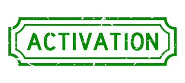 Grunge yeşil etkinleştirme sözcüğü beyaz arka planda kare kauçuk mühür damgası