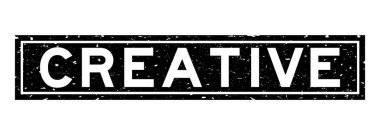 Grunge siyah yaratıcı kelime kare lastik mühür beyaz arka planda