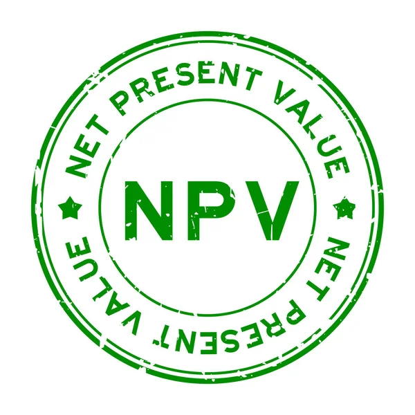 Grunge Green Npv Net Valor Actual Palabra Sello Goma Redonda — Vector de stock