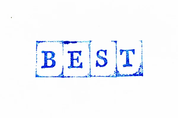 Kolor Niebieski Atrament Gumowy Znaczek Słowie Najlepiej Białym Tle Papieru — Zdjęcie stockowe