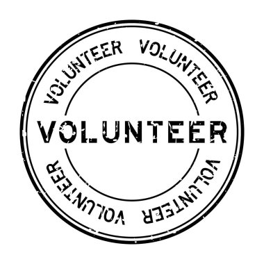 Grunge siyah gönüllü kelime yuvarlak lastik mühür beyaz arka planda