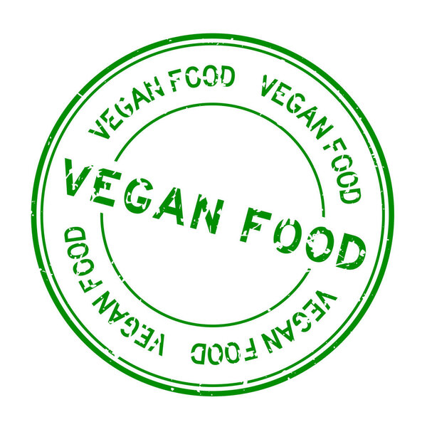 Грин-зеленый веган пищевого слова круглой резиновой печатью на белом фоне
