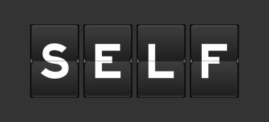 Gri arkaplanda kelime benliği olan siyah renk analog çevirme tahtası