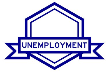 Beyaz arkaplanda mavi renkli işsizlik sözcüğüyle klasik altıgen etiket pankartı