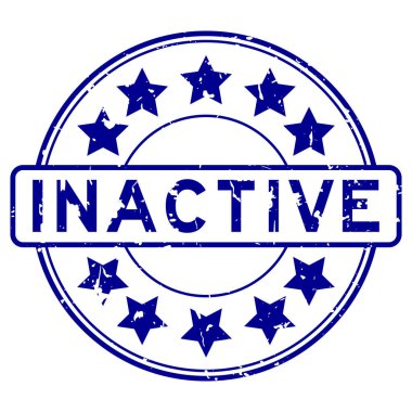 Grunge mavi pasif kelime yıldız simgesi yuvarlak lastik mühür beyaz arka planda