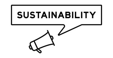 Beyaz arkaplanda kelime sürdürülebilirliği ile konuşma baloncuğu olan megafon simgesi