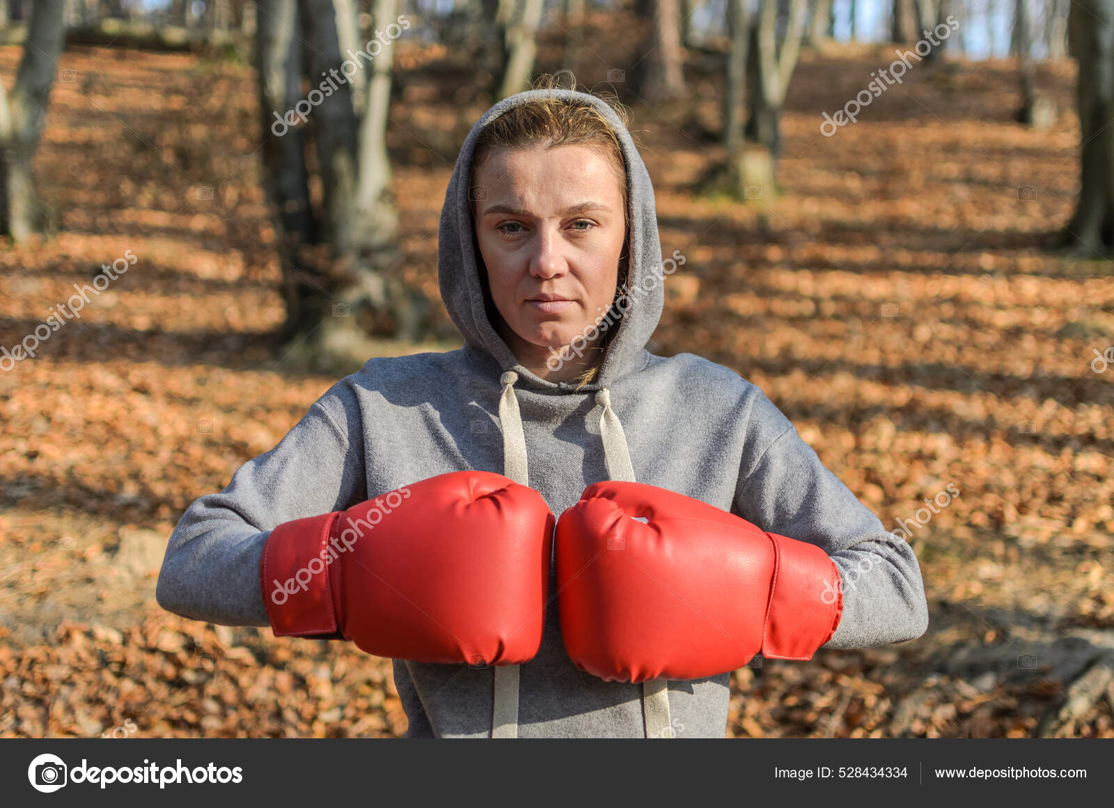 Joven Mujer Hermosa Boxeador Chándal Con Una Capucha Cabeza Guantes:  fotografía de stock © charlos.ukr.net #528434334