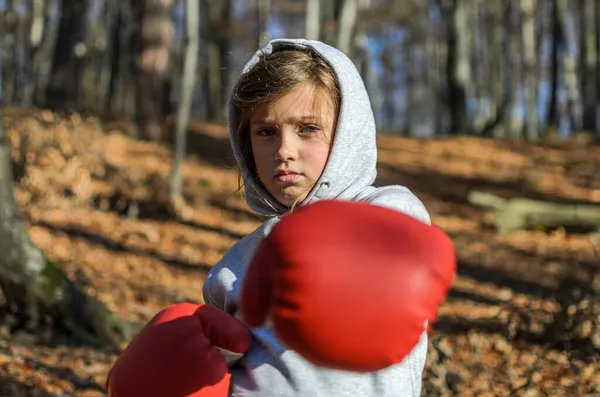 Joven Mujer Hermosa Boxeador Chándal Con Una Capucha Cabeza Guantes:  fotografía de stock © charlos.ukr.net #527704088