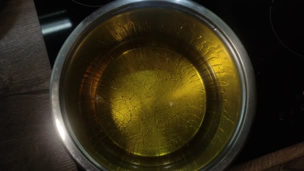 Vegetable Oil Heated Boiled Saucepan Induction Hob — Video