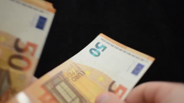 Man Counts Money Euro Banknotes Face Value Euros — Vídeo de stock