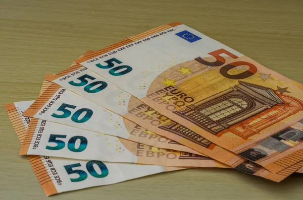 Man Counts Money Euro Banknotes Face Value Euros — Photo