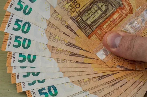 Homme Compte Argent Billets Euros Une Valeur Nominale Euros — Photo