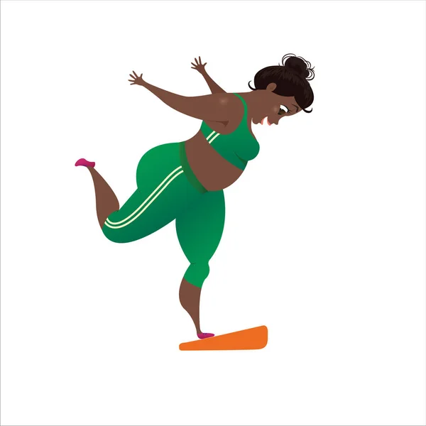 Femme dodue sur des balances heureuses avec son poids — Image vectorielle