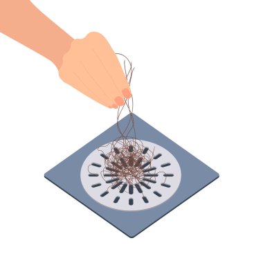 Shower drain clogged with clump of falling hair clipart