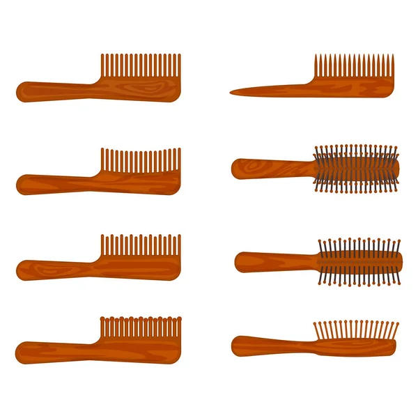 Hölzerne Haarbürste Haarkamm-Symbol-Set — Stockvektor