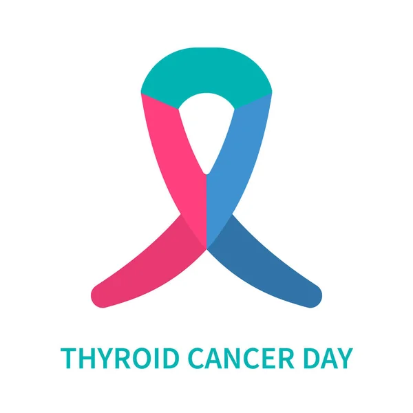 Thyroid cancer awareness ribbon in pink, blue and teal colours — Stockvector