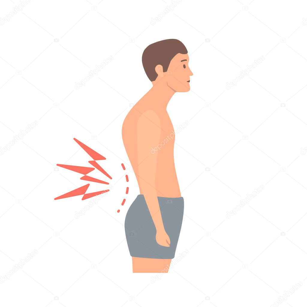 Man with lower back pain due to bad posture. Poor stance and backache