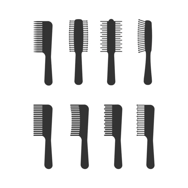 Brosse Cheveux Glyphe Icône Ensemble Peigne Bois Avec Poignée Pour — Image vectorielle