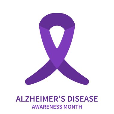 Alzheimer disease awareness ribbon poster. Purple bow for support and solidarity day. Medical concept. Vector illustration.