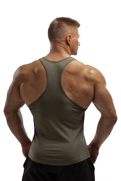 Portrait Attractive Athlete Green Tank Top White Cyclorama Studio Sports — Photo