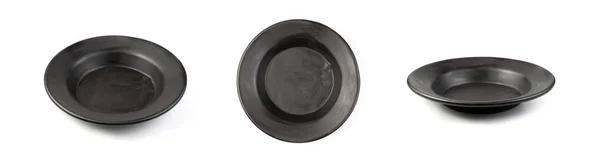 黒の古いプレートの3つの異なる角度のセット 様式化した食器 — ストック写真