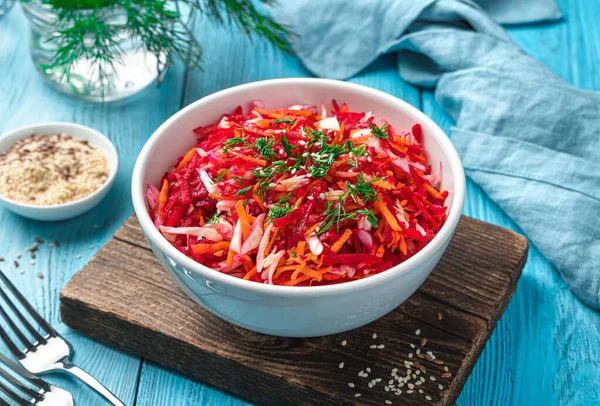 Fresh Vitamin Salad Beets Carrots Cabbage Seasoned Dill Sesame Dietary Stock Image