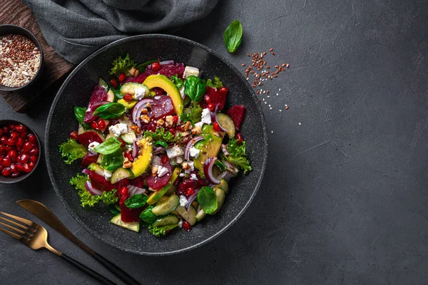 Vitamin Salad Beetroot Avocado Feta Cheese Pomegranate Dark Background Healthy Royalty Free Stock Photos