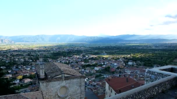 Přehled Města Středověkých Hradeb Hradu Celano Aquila Abruzzo Itálie — Stock video