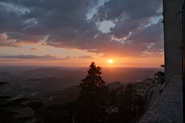 Hermoso Panorama Desde Cima Del Monte Titano Sanmarino Italia Con —  Fotos de Stock