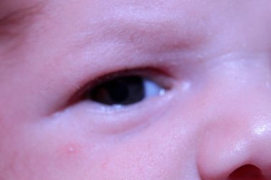 Göz ve yüzün yeni doğmuş bebek ayrıntıları. Yüksek kalite fotoğraf