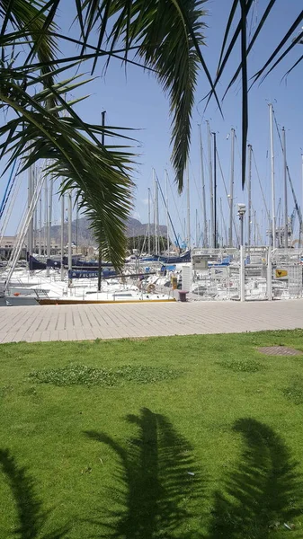 Hafen Von Palermo Boote Liegeplatz Bei Sonnigem Tag Hochwertiges Foto — Stockfoto