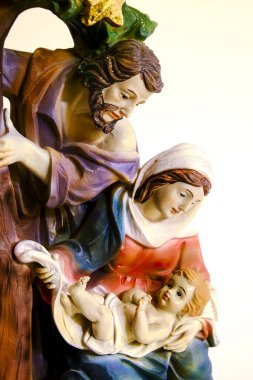 Hristiyanlık heykeli İsa, Meryem Ana ve Aziz Joseph ile birlikte. Yüksek kalite fotoğraf