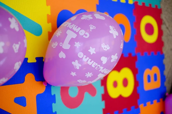 Balloons Pink Decorations First Birthday Italian High Quality Photo — Foto Stock