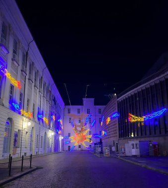 Turin Noel ışıklarının durağan tiyatrosu. Yüksek kalite fotoğraf