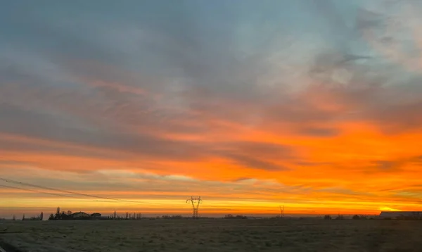 Sunrise Fiery Sky Frozen Cultivated Field High Quality Photo — Stock Photo, Image