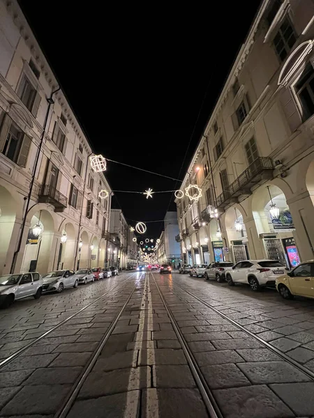 Turin Christmas Lighting Main Street High Quality Photo — Foto Stock