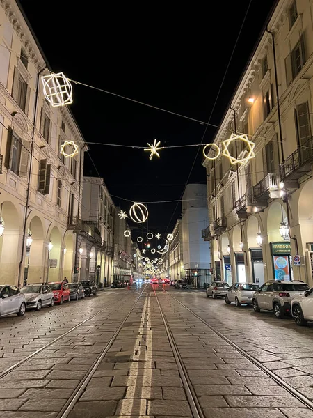 Turin Christmas Lighting Main Street High Quality Photo — Stock Photo, Image