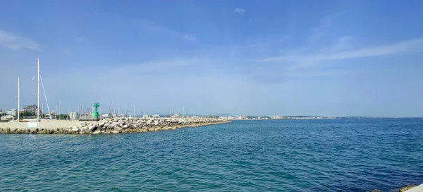 Muelle Cattolica Cerca Riccione Con Parto Mar Mediterráneo Foto Alta — Foto de Stock