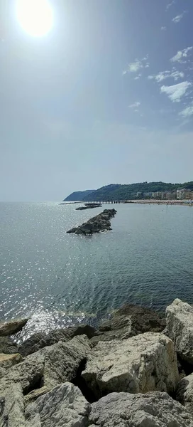 Muelle Cattolica Cerca Riccione Con Parto Mar Mediterráneo Foto Alta — Foto de Stock