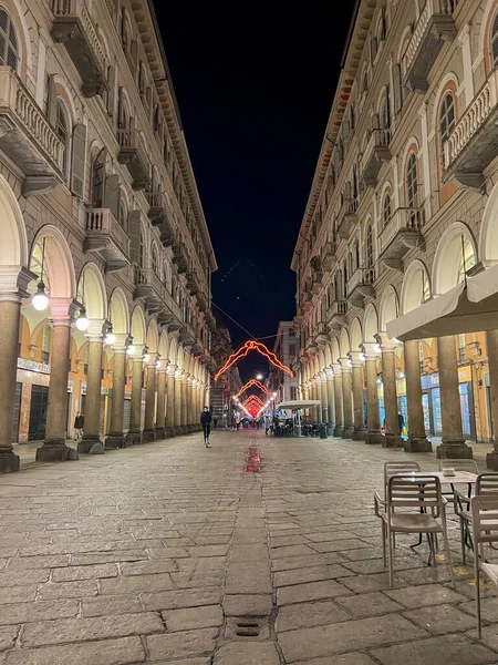 Éclairage Noël Turin Dans Rue Principale Photo Haute Qualité — Photo