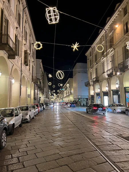 Torinói Karácsonyi Világítás Főutcán Kiváló Minőségű Fénykép — Stock Fotó